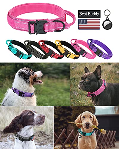Pink Reflective Tactical Dog Collar with Handle & Patches