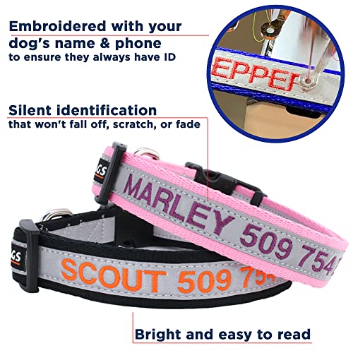 Reflective Personalized Dog Collar with Embroidered Name and Phone