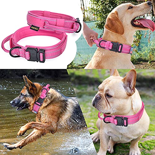 Pink Reflective Tactical Dog Collar with Handle & Patches