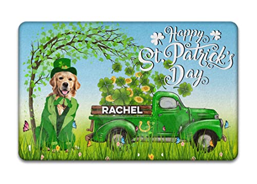 Golden Retriever Personalized St. Patrick's Day Doormat Decor