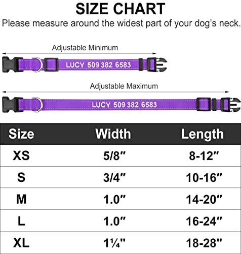 Taglory Custom Embroidered Reflective Dog Collar, Purple