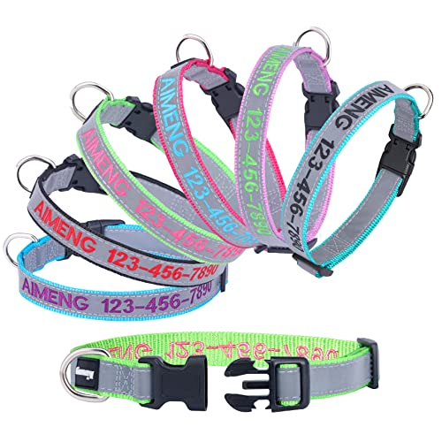 Personalized Reflective Dog Collar with Embroidered Name and Number
