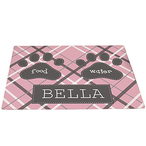 Pink Plaid Personalized Pet Feeding Mat by GiftsForYouNow