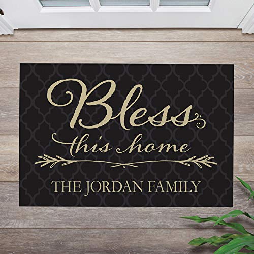 Personalized Bless this Home Black Doormat - Name Printing - Durable Welcome Mat