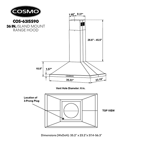 Island Range Hood with 3-Speed Fan, LED Lights