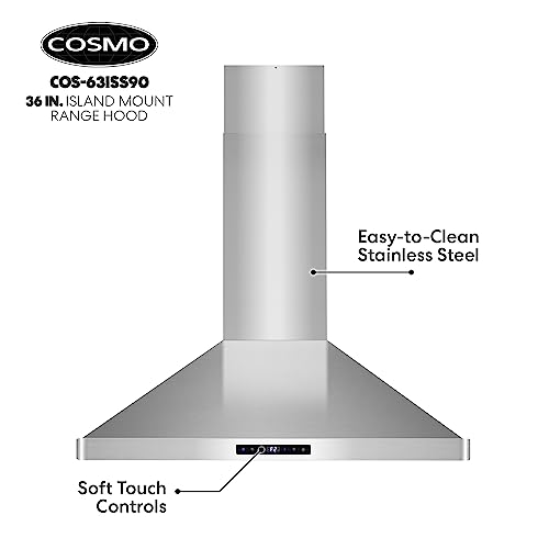 Island Range Hood with 3-Speed Fan, LED Lights
