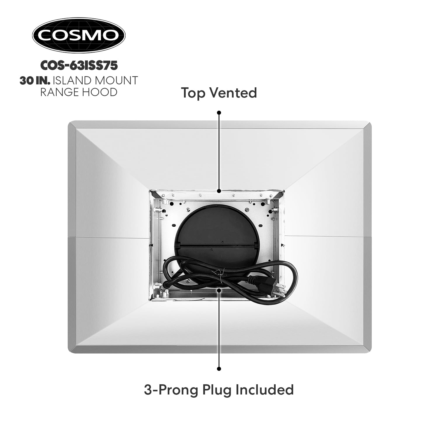 Stainless Steel Island Range Hood with LED Lighting