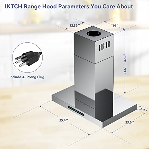 36" Stainless Steel Island Mount Range Hood