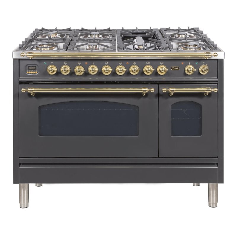 48" ILVE Nostalgie Dual Fuel Range-Matte Graphite/Brass