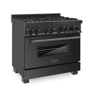 Black Stainless Dual Fuel Range with Brass Burners