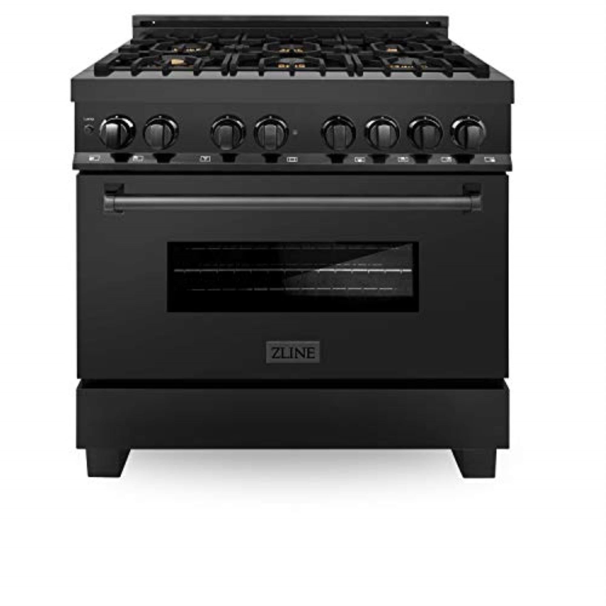 Black Stainless Dual Fuel Range with Brass Burners