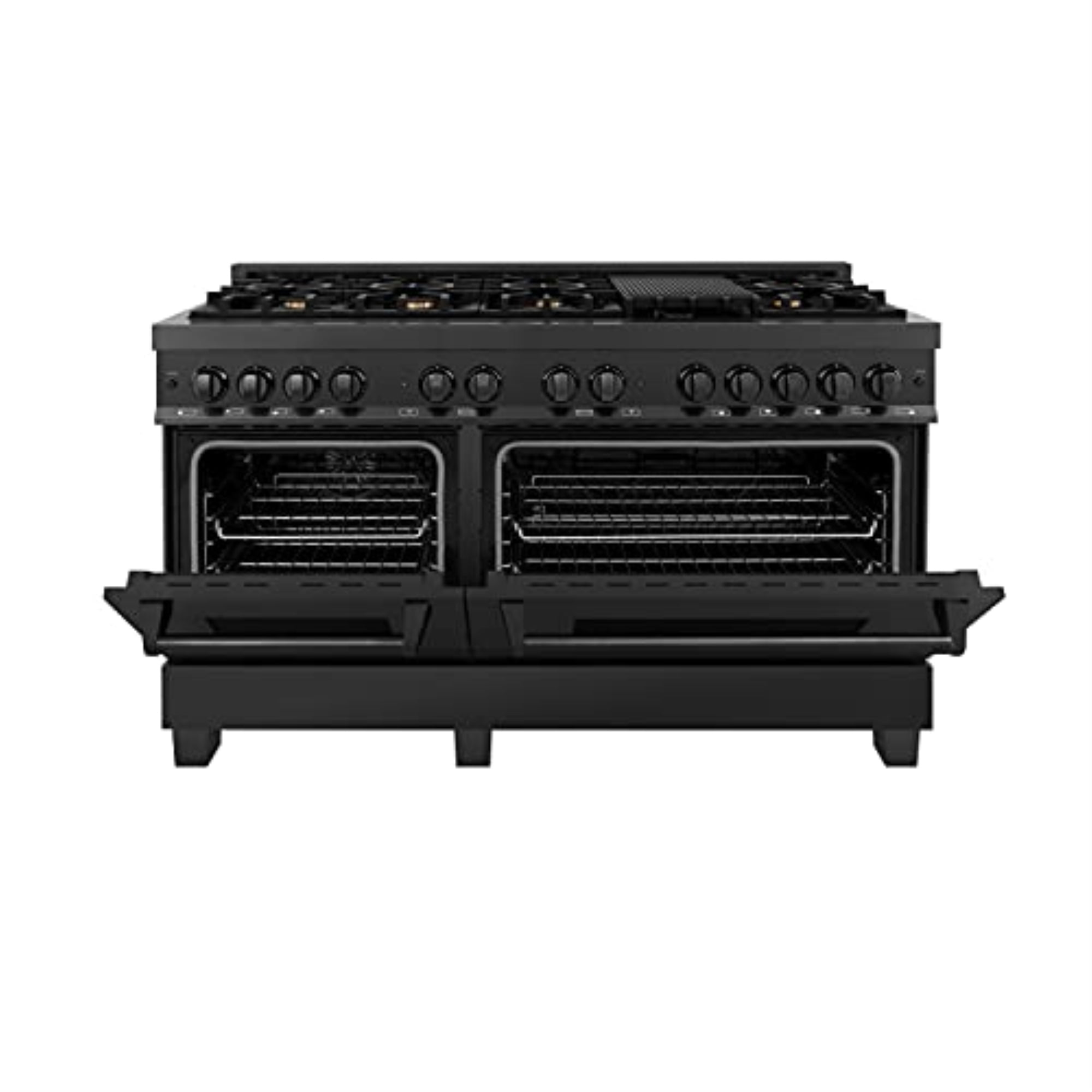 Black Stainless Steel Range with Brass Burners