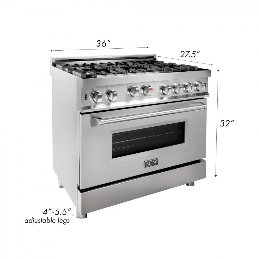 ZLINE 36" Stainless Dual Fuel Range with 6 Burners