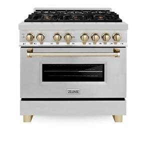 ZLINE 36" Dual Fuel Range with Gold Accents