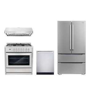 36" Dual Fuel Range with Hood, Dishwasher, Fridge Set
