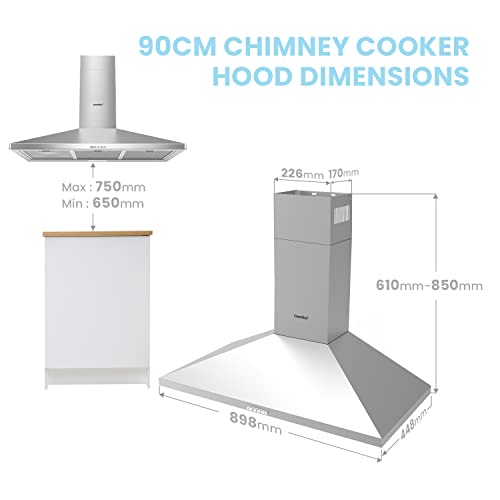 90cm Chimney Cooker Hood with LED and Filters