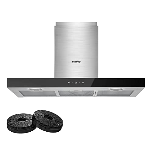 Stainless steel wall-mounted range hood with LED lights