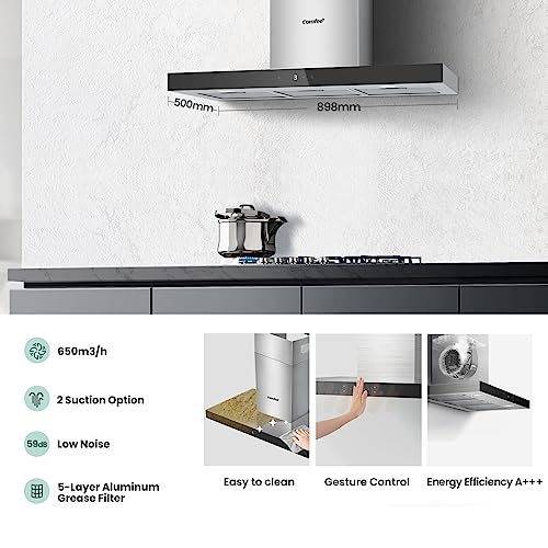 Stainless steel wall-mounted range hood with LED lights