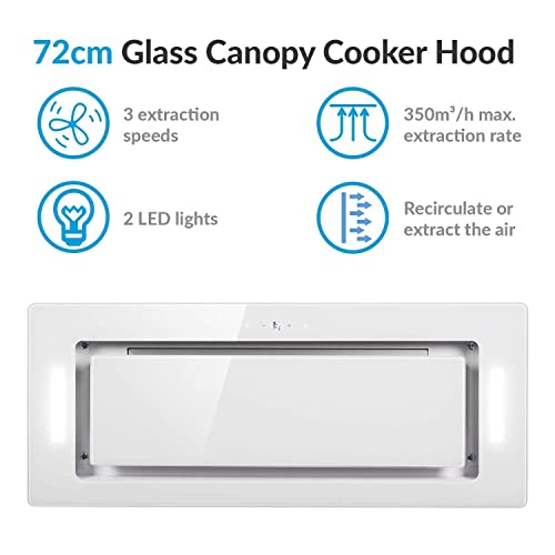 ElectriQ 72cm White Glass Canopy Cooker Hood