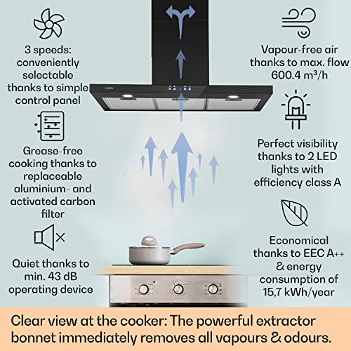 Klarstein 90 cm Wall Mount Kitchen Extractor Fan