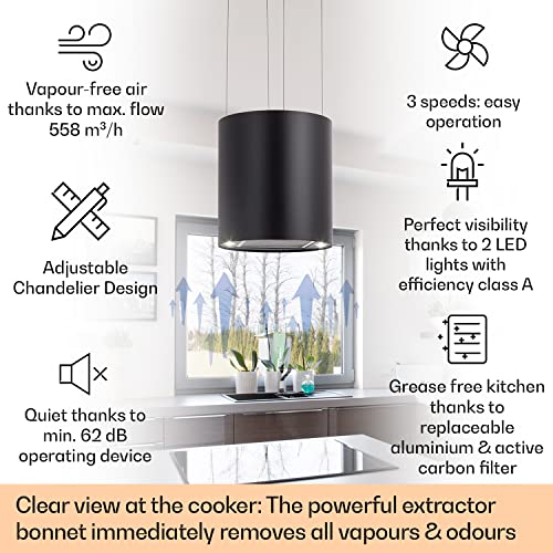 Klarstein Chandelier Island Cooker Hood, 558m³/h Airflow