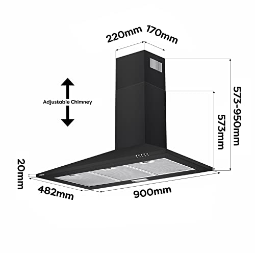 Ciarra 90cm Black Chimney Range Hood