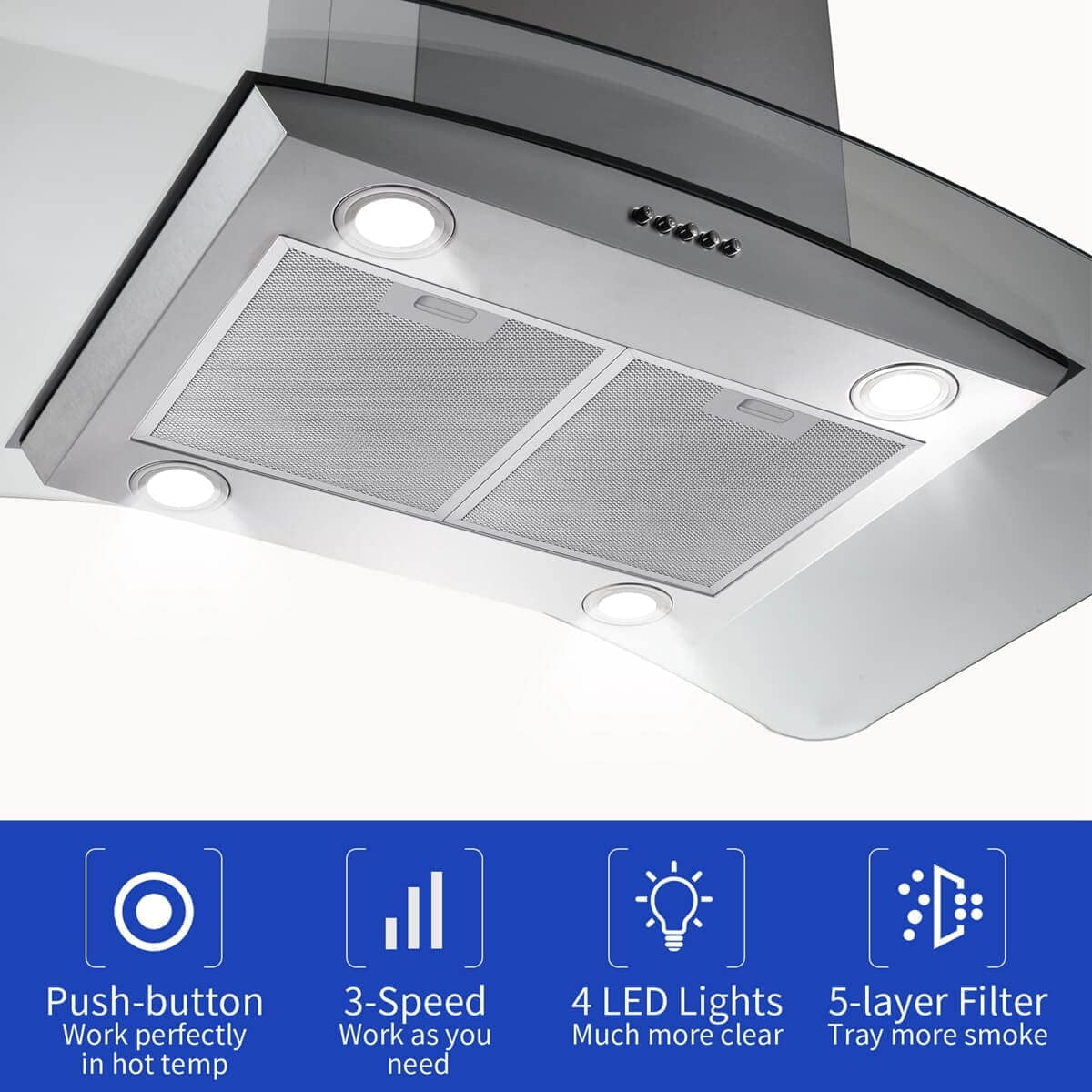 36" Island Range Hood with 3 Speed Fan