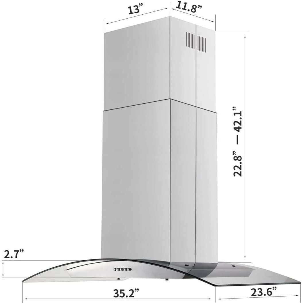36" Island Range Hood with 3 Speed Fan