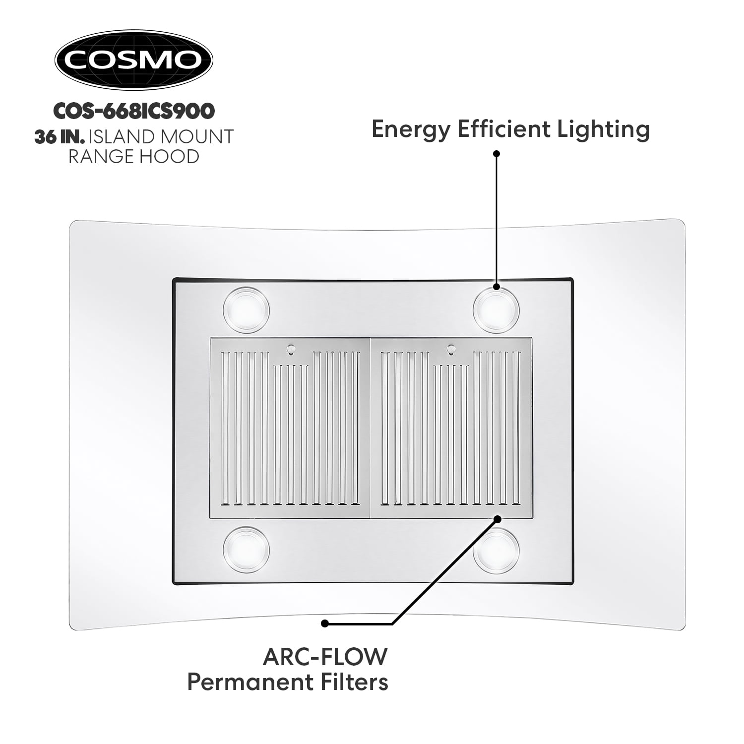 Stainless Steel Island Range Hood with LED Lighting