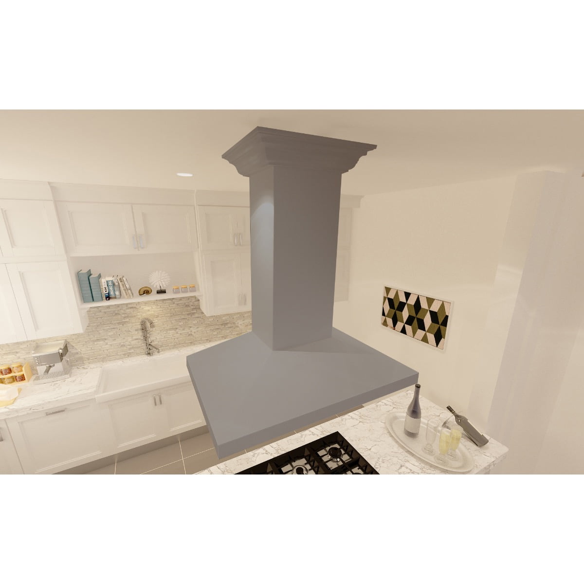 36" Gray Island Mount Range Hood with 760 CFM