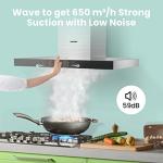 Stainless steel wall-mounted range hood with LED lights