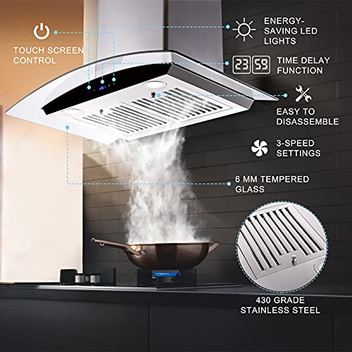30" Wall Mount Range Hood with LED Lights