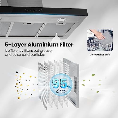 Stainless steel wall-mounted range hood with LED lights