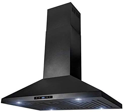 AKDY 36" Island Mount Black Stainless Range Hood
