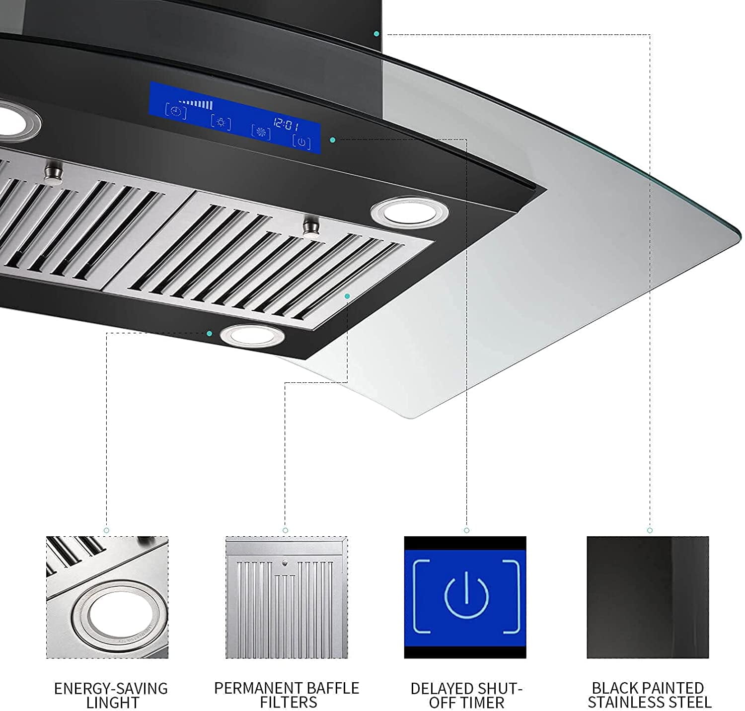 36" Island Mount Range Hood - 900 CFM