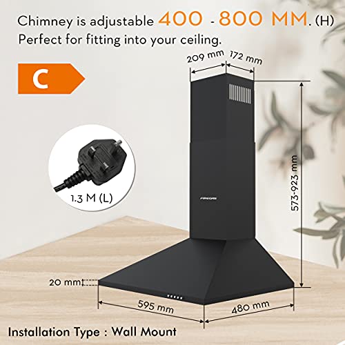 Black Chimney Cooker Hood with Carbon Filter
