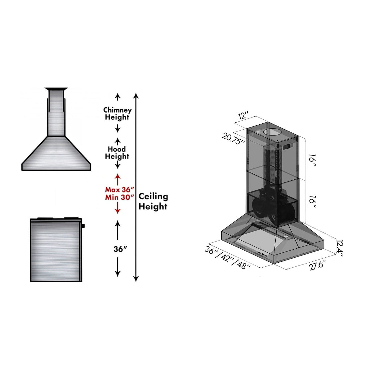 Stainless Steel 48" Island Mount Range Hood