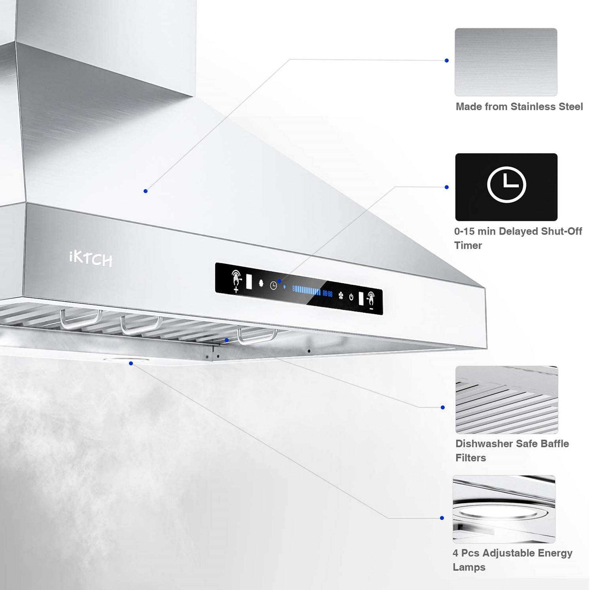 36" Stainless Steel Wall Mount Range Hood