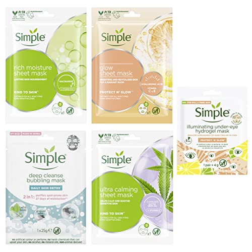 5-Piece Bundle: Simple Sheet, Eye & Charcoal Masks