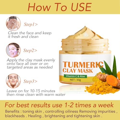 Turmeric Clay Mask with Vitamin C & Aloe - Organic Mud Mask