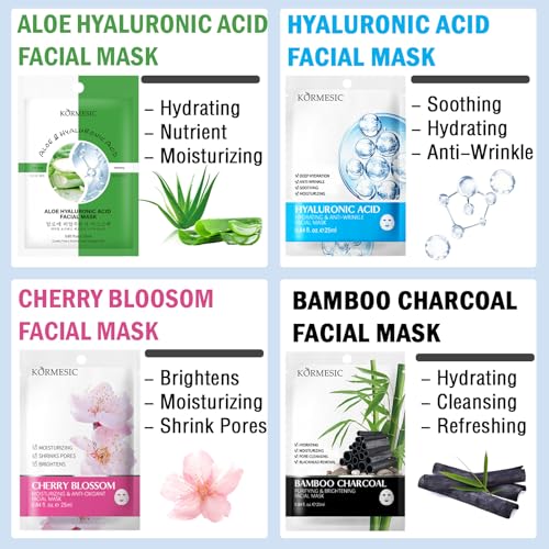 Hyaluronic Acid & Plant Extract Face Masks - 8 Pack