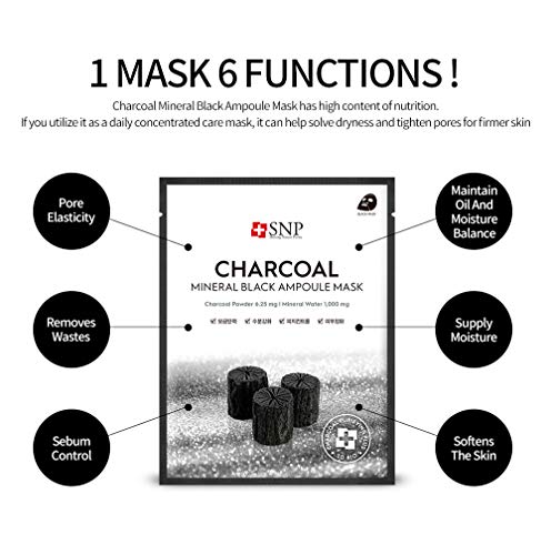 SNP Charcoal Black Ampoule Tightening Sheet Mask - 10pk