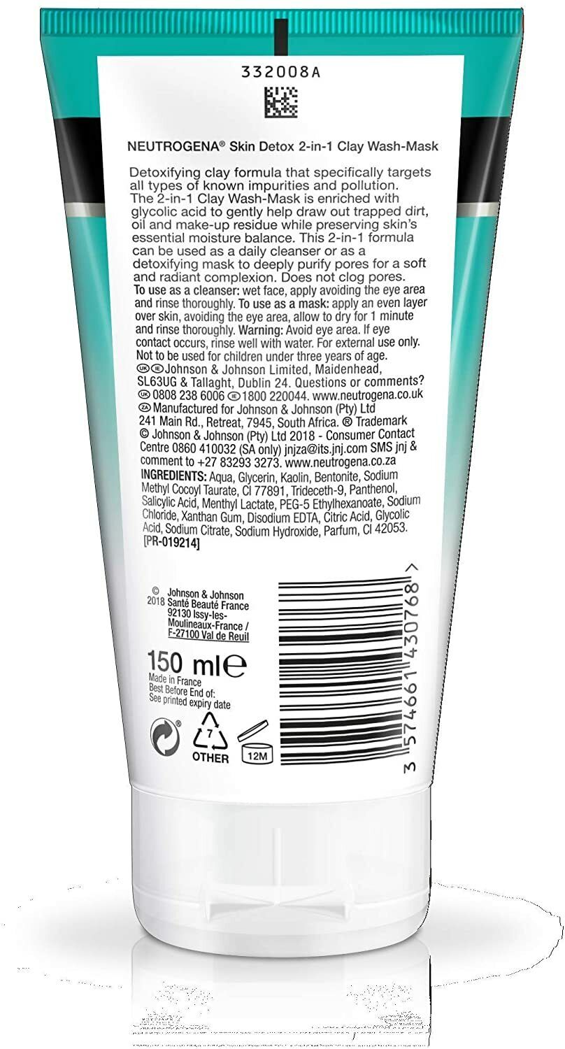 Neutrogena Skin Detox 2-in-1 Clay Wash Mask 150ml