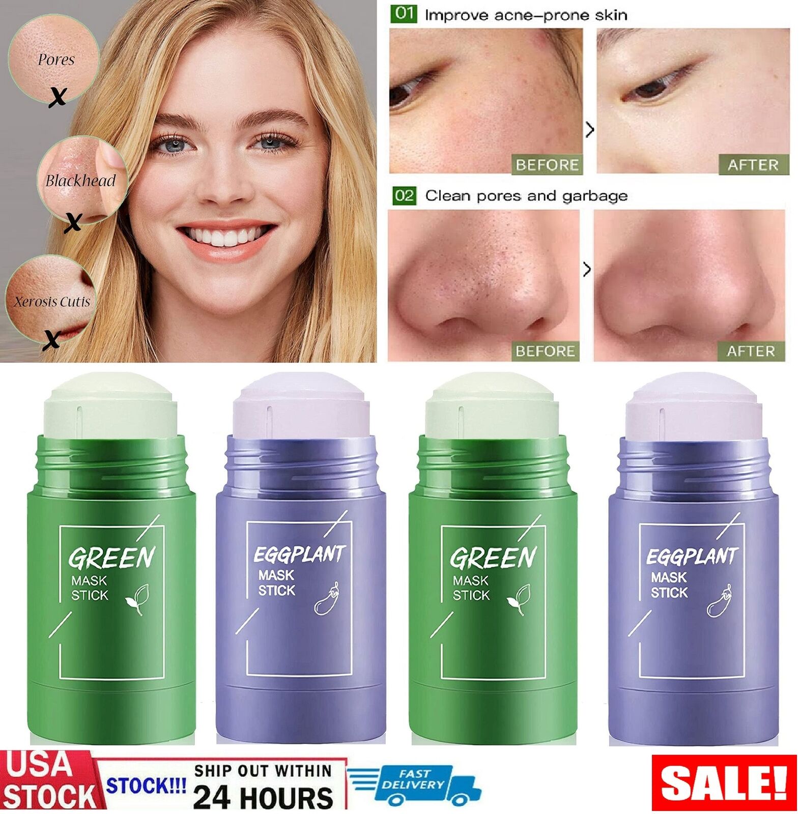 Green Tea/Eggplant Clay Stick Mask - Deep Cleansing