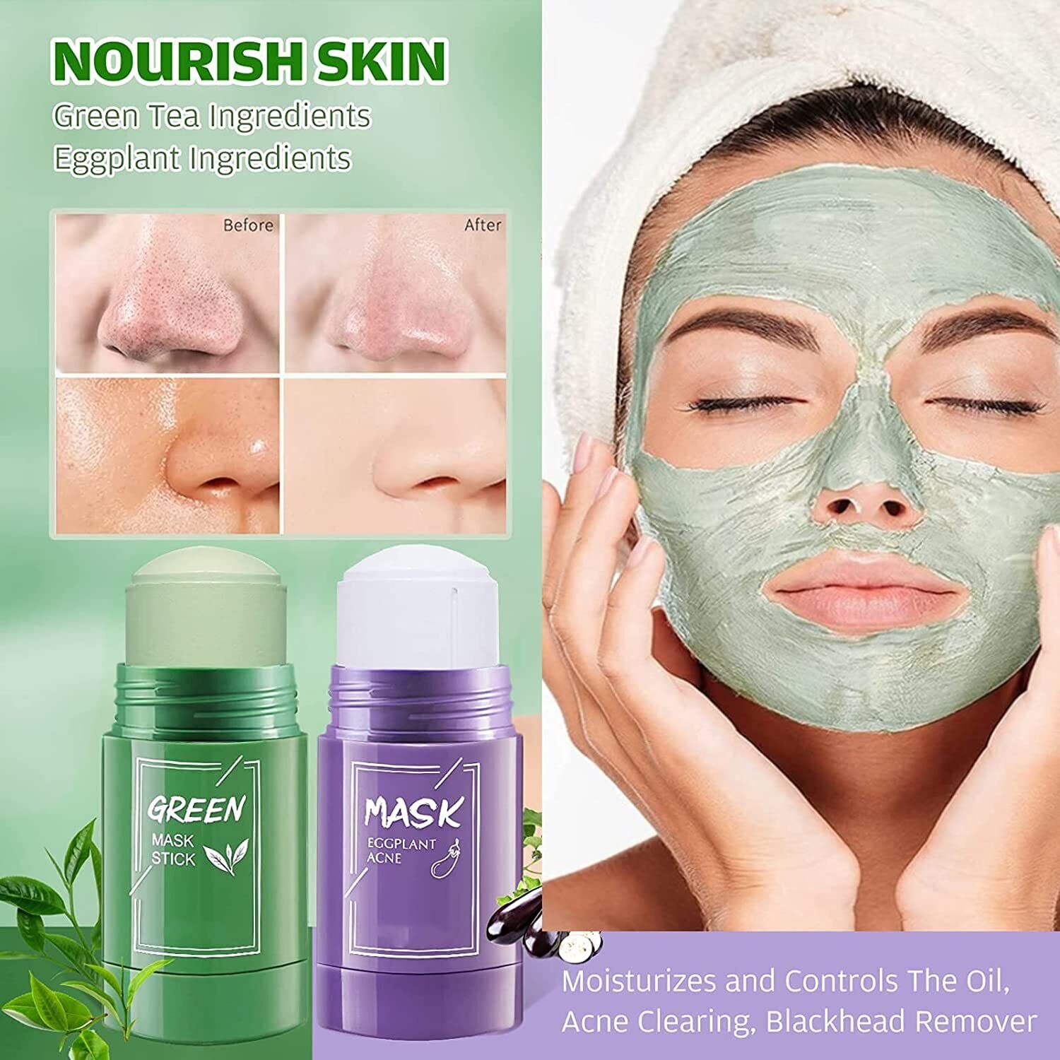 Green Tea/Eggplant Clay Stick Mask - Deep Cleansing