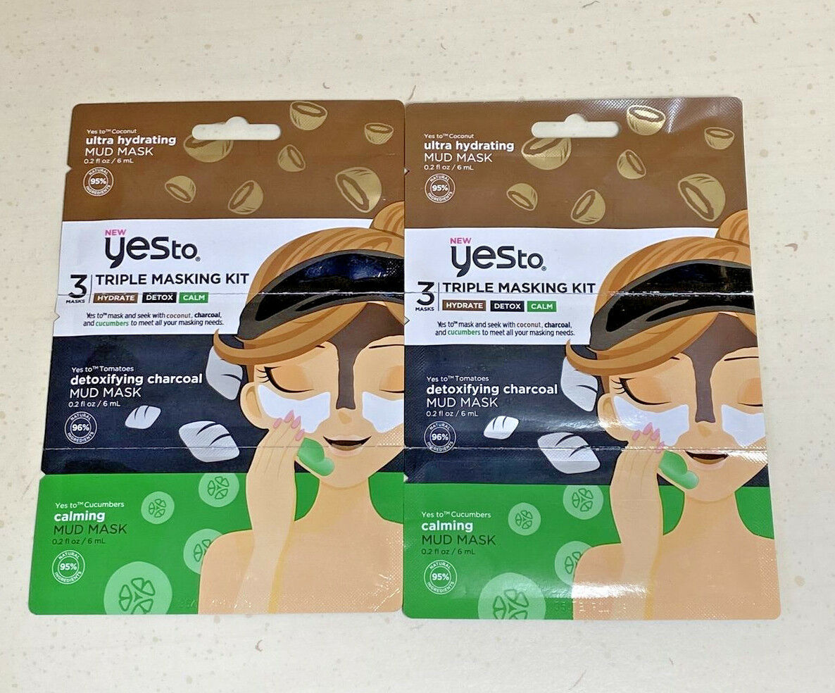 2-Pack Triple Mud Masking Kit with Cucumber, Coconut, Tomatoes