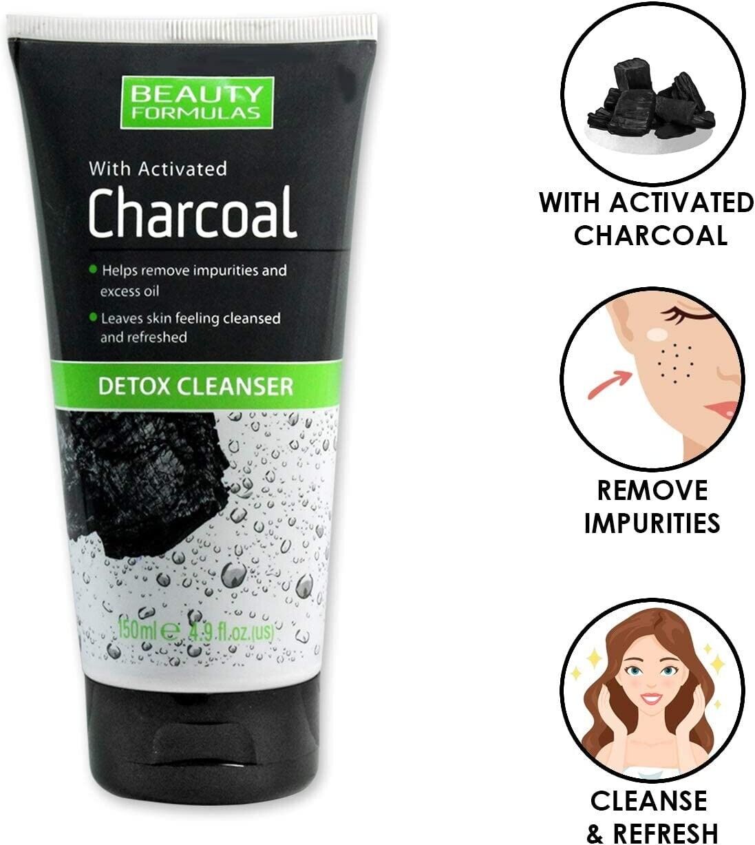 Beauty Formulas with Activated Charcoal Detox Cleanser, 150ml