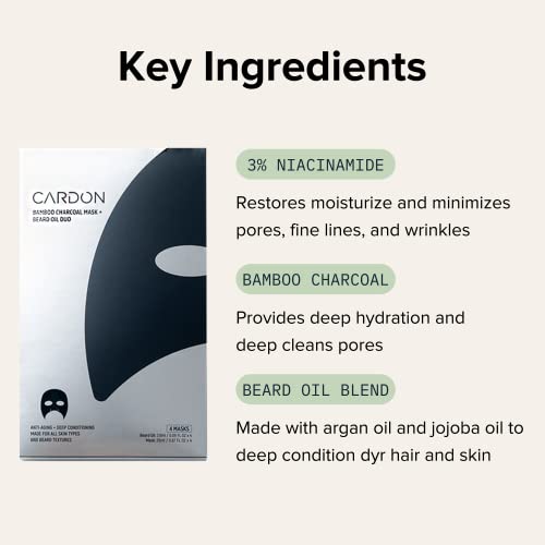 Cardon Bamboo Charcoal Sheet Mask for Bearded Men - 4 pack