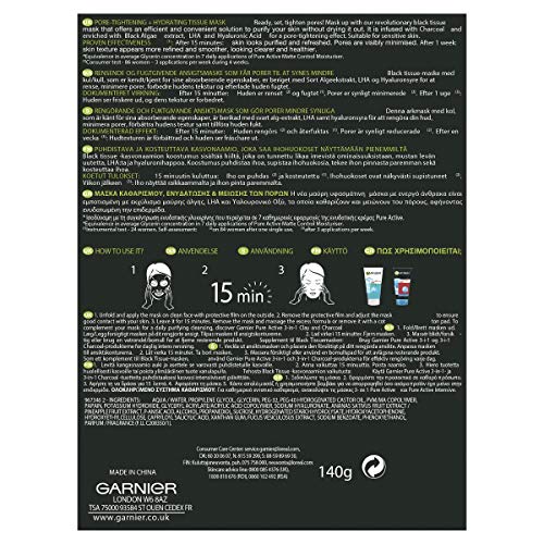 Garnier Charcoal & Algae Purifying Tissue Mask (Pack of 5)