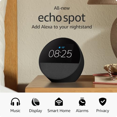 Echo Spot 2024: Smart Alarm Clock with Alexa